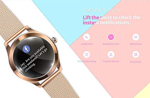 RanGuo Smartwatch für Damen, Bluetooth, IP68, wasserdichtes Sportarmband für Android und iOS System-Smartphones, unterstützt Anruferinnerungen und Nachrichtserinnerungen (Stahlband, Gold)