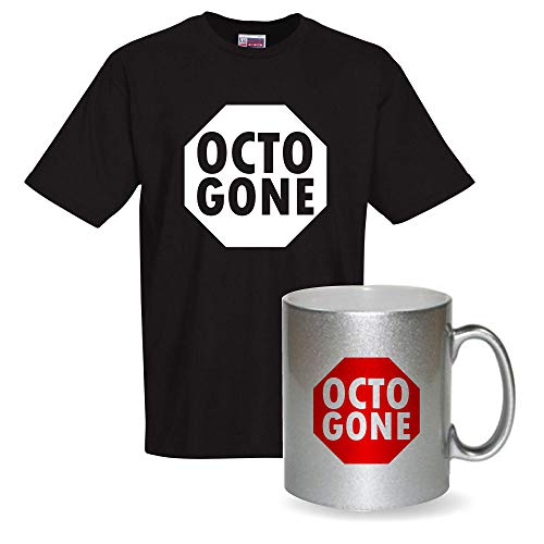 T-Shirt Noir de Bonne Qualité et Mug Pailleté Octogone en Inox pour Homme