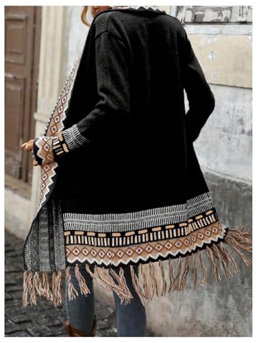 Women's Open Front Long Sleeve Cardigans Shirt Geo Pattern Casual Loose Knit Sweater with Pocket2