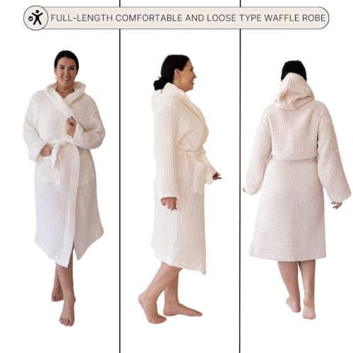 Unisex Hooded Waffle Robe for Women & Men 100% Turkish Cotton | Quick-Dry Bathrobe | Cozy Housecoat for Lounging3