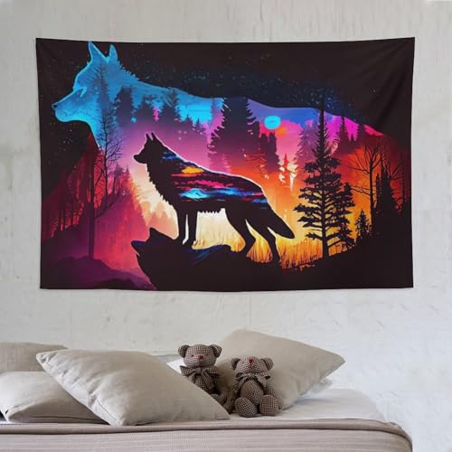 Tapisserie loup decoration artistique murale de prestige impression grand format 150x230cm