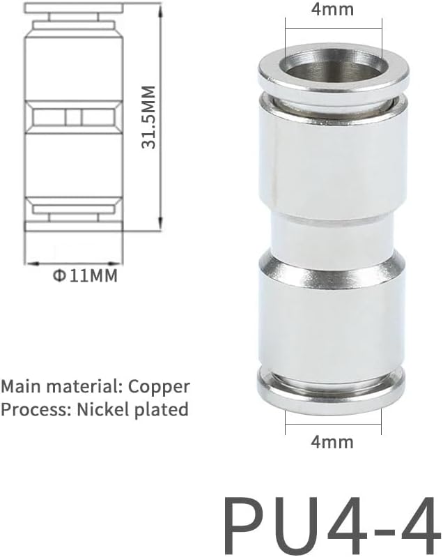 JDIME 1/5/10pcs Metal Pneumatic Connection Air Tube Nickel Plated Brass Fitting Fittings Hose Connector PU 4mm 6mm 8mm 10mm 12mm Set(PU4-4,5pcs)