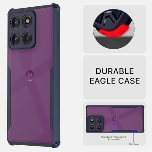 Image of Pikkme Back Cover for Motorola Moto Edge 60 Pro 5G | Ultra Hyrbid | Full Camera Protection | Raised Edge | Crystal Clear Transparent Bumper Case (Blue)