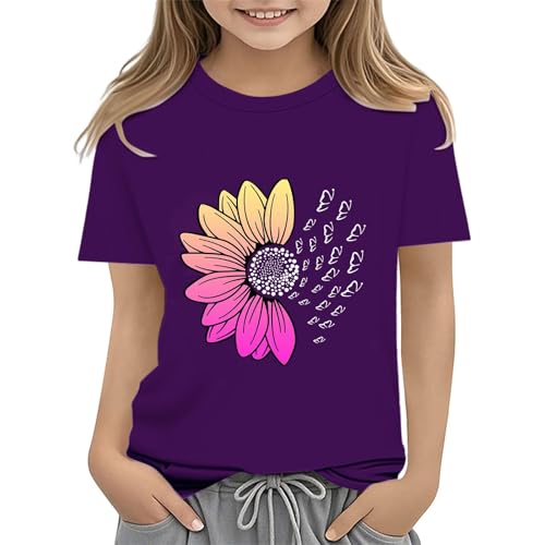 Kids Girls T Shirts Sunflower Graphic Vintage Tees Short Sleeve Casual Travel Crew Neck Cotton Loose Fit