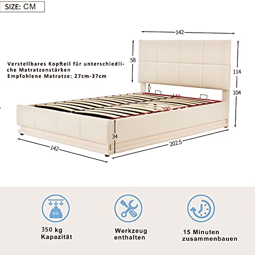 Moimhear - Letto imbottito 140 x 200 cm, con rete