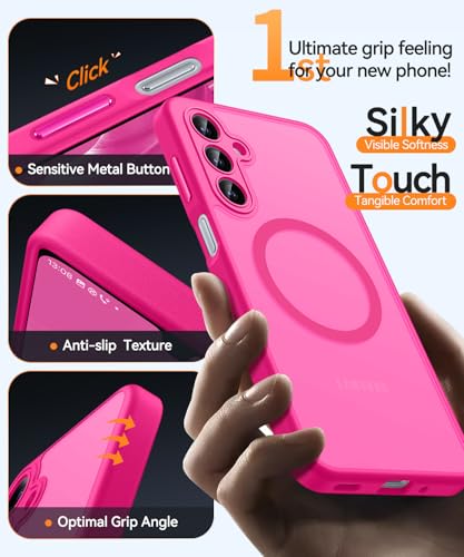 Image of CANSHN Designed for Samsung Galaxy A16-5G Case [Full Camera Protection] [Compatible with Magsafe] Translucent Matte Back Protective Phone Cover, Hot Pink