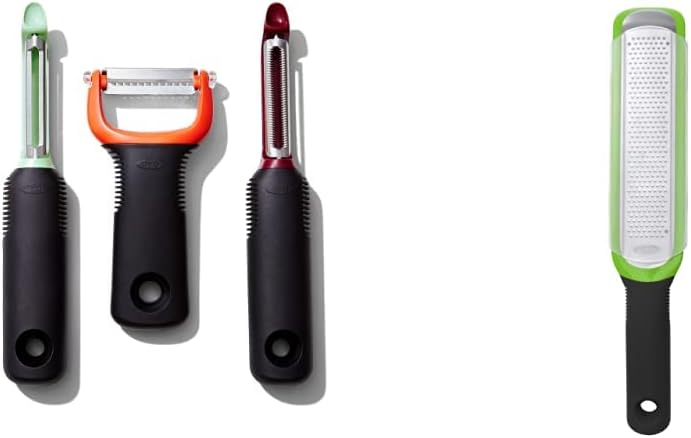 OXO Good Grips 3-Piece Peeler Set + OXO Good Grips Etched Zester and Grater (Green)