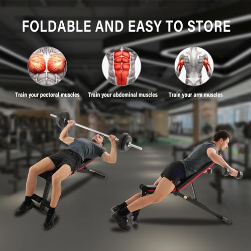 ISE Banc Musculation Pliable/Banc Musculation Plat Pliable, Banc Abdominaux Multifonction, Banc de Musculation Inclinable, Banc Fitness Pliable Réglable 7 Positions, Banc Inclinable Musculation – Image 6
