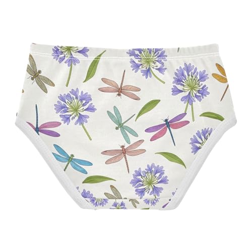 Retro Dragonflies Purple Flowers Undies for Toddler Girls, Cotton Underwear for Girls, 2T–8 Years2