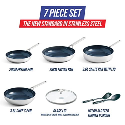 Blue Diamond Cookware Triple Steel Stainless Steel Diamond Reinforced Ceramic Nonstick 7-Piece Cookware Pots and Pans Set, Frying Pan, Skillet,Sauté Pan,PFAS-Free,Multi Clad,Induction,Oven Safe,Silver - Image 5
