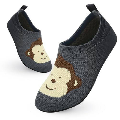 Chaussons Enfant Garçon Fille Antiderapant Pantoufles Respirant Doux et Léger Chaussette Chaussures Slippers Combinaison Grise 22-23