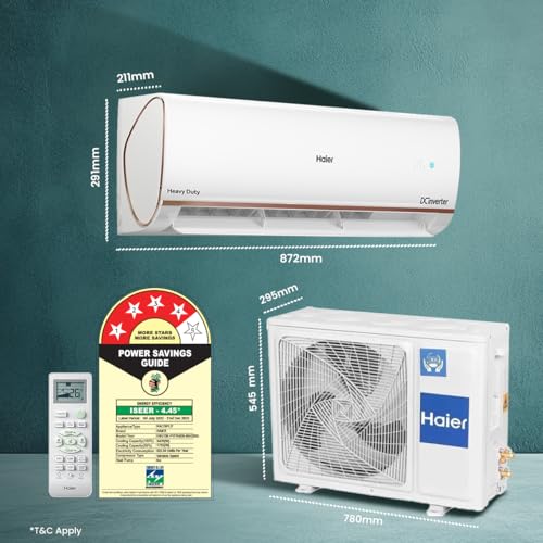 Image of Haier 1 Ton 4 Star Smart Split AC (3470W, Copper, Wi-Fi, 4-Way Swing, 7 in 1 Convertible, Anti Bacterial Filter, Cools at 60C Temp, 20 Mtr. Air Throw - HSU13K-PYFR4BN-INV, White)