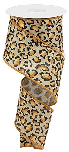 Wired Ribbon Animal Print Leopard Cheetah 2.5 Inches X 10 Yards for Wreaths, Floral Arrangements, Gift Wrapping, Crafting (Light Beige, 2.5)