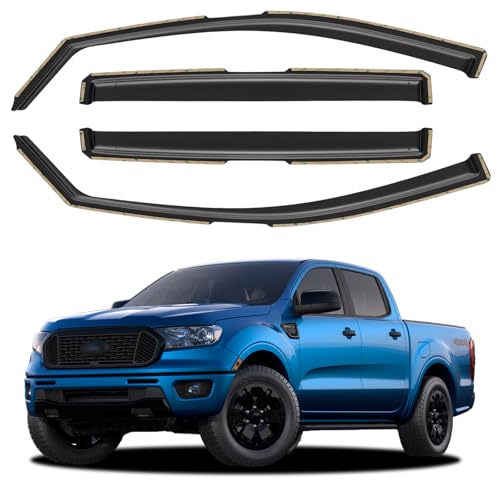 Image of in-Channel Window Visors Rain Guards for 2019-2023 Ford Ranger SuperCrew, Window Vent Wind Deflectors Visors Shades for 19-23 Ranger Crew Cab