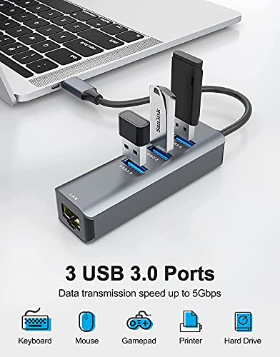Image of Tobo USB C to Ethernet Adapter, 4-in-1 RJ45 to USB-C /Thunderbolt 3 to Gigabit Ethernet LAN Network Adapter -TD-232TC.