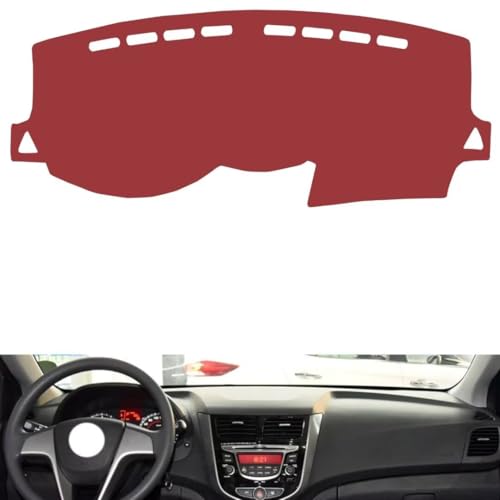 Leather Dash Board Cover mat Compatible with HyundaiHyundai Verna 2014-2016，Anti-Slip,Sun Protection Dashboard Cover-red