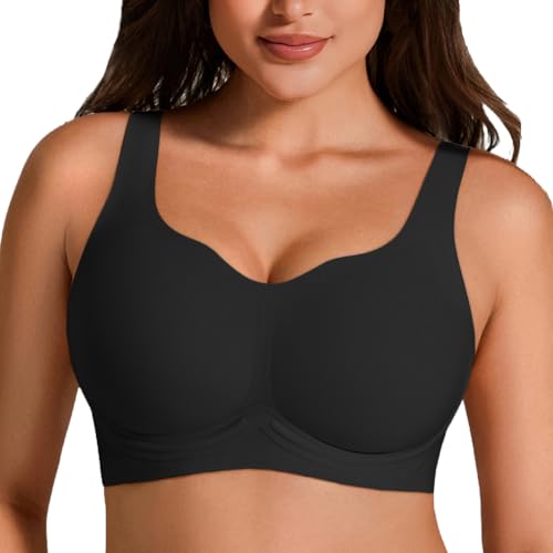 Jelly Bras for Women Plus Size No Underwire Push Up Full Coverage Minimizer Bra Seamless Wireless Bralette Black