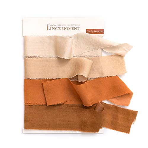 Ling's moment Handmade Fringe Chiffon Silk-Like Ribbon Smooth Ribbon Ombre Colors Chart, Cozy Terracotta