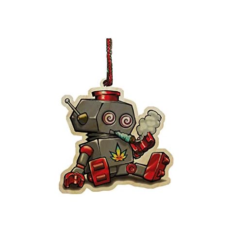 Hat Shark Pot Smoking Pals Cute Little Stoner Machine Spiral Eyed Robot Friend Engraved Printed Wooden Christmas Ornament Gift Seasonal Decoration Cover