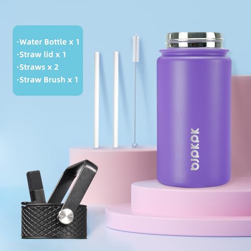 Image of BJPKPK Insulated Water Bottle, 15oz Stainless Steel with Straw Lid