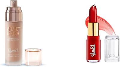 21Velvet Touch Oil Control Silk Foundation|Almond-50gmGlam21 Jelly Pop fruity gel lipstick| Moisturising Glossy Finish Gives a Natural Colour Lightweight 02- Strawberry Red, 3.5gm