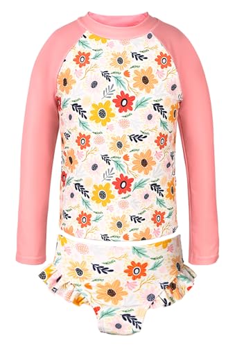Girls Swimsuit,Toddler Girls Bathing Suit Long Sleeve Rush Guard Swimwear,UPF 50+ Quick Dry Summer Beach Swimsuit