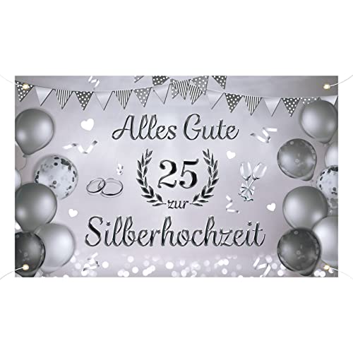 Silberhochzeit Deko Banner 180x110cm Alles Gute zur Silberhochzeit Partybanner 25. Hochzeitstag Girlande Polyester Hängende Dekoration für...