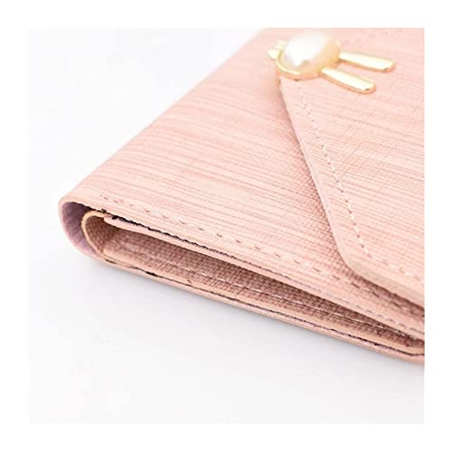 Wallet New Pearl Wallet Short Soft Leather Clip Fashion Three Fold Korean Student's Wallet Small Rabbit Wallet(Pink)3
