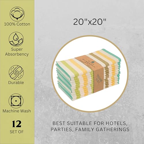 Image of FINGERCRAFT Cloth Napkins Set of 12 Pieces 100% Cotton Fabric Yarn Dyed 20x20 Inches Napkin Cloth for Home, Kitchen, Dining Table Napkins for Hotels, Resturants, Good Absorbency