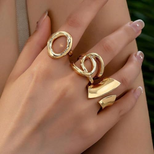 Image of Shining Diva Fashion Stylish Trendy Finger Rings Set for Women & Girls | Chunky Minimal Statement Ring Combos Modern Elegant Jewellery Collection