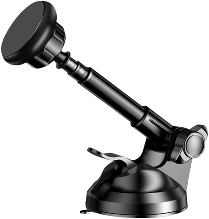Magnetic Car Phone Holder with Telescopic Suction Cup Adjustable Stand for Windshield Dashboard Universal Mobile Phone Mount Black