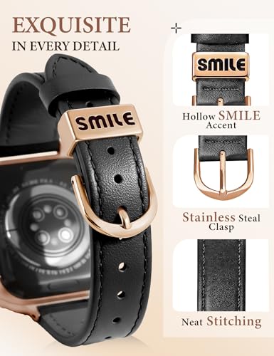 Image of JR.DM Slim Leather Bands Compatible with Apple Watch Band 38mm 40mm 41mm 42mm 44mm 45mm 46mm 49mm, Genuine Leather Band with Charms, Feminine Design for Iwatch Ultra SE Series 11 10 9 8 7 6 5 4 3 2 1