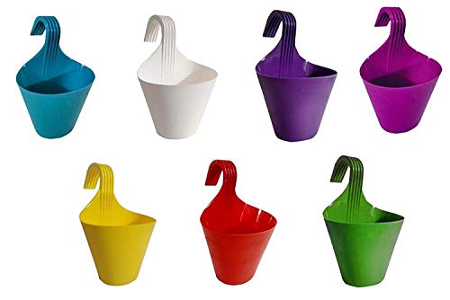 SPIRITED Hanging Pots for Plants Railing Flower Pots, Balcony Railing Vertical Hook for Home Gardening, Unbreakable Plastic Hanging Pots, Plant Containers Set, Plastic Hanging Pots Set for Garden (7)