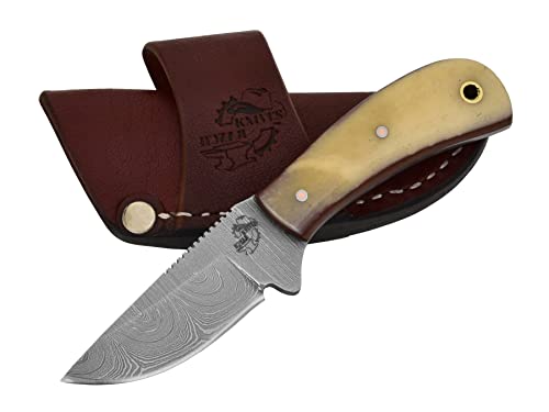 Knives Ranch Handmade Cowboy Style Dandy Knife - Perfect Size & Style for EDC & Skinning – Cattle Bone Handle – Heavy-duty Horizontal Carry Sheath (2006-B)