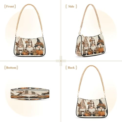 Shoulder Bags for Women Fall Pumpkin Gnomes Maple Leaves Autumn Hobo Tote Handbag Small Clutch Purse with Zipper Closure2