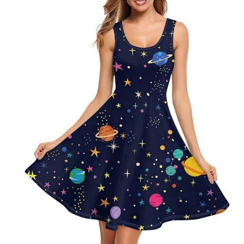 Image of Women Stylish Tank Dresses Sleeveless Round Neck Midi Casual Dress with Pocket for Summer