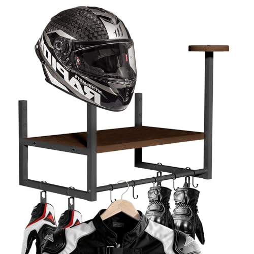 CASDUCT Support Casque Moto, Porte Casque Moto Mural pour Accrocher Le Casque et la Veste de Moto au Mur,Avec une planche de bois monocouche，pour ranger vos accessoires de moto