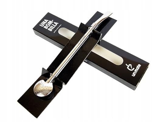 UN MATE - Bombilla para Yerba Mate de acero inoxidable plata, estilo brasileño, cuchara con filtro, 18,5 cm, gran filtrado, resistente y original