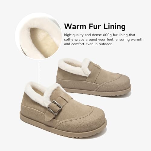 Image of BEAU TODAY Women Winter Loafers,Platform Suede Leather Comfortable Loafers for Women,Slip On Cute Fur Lined Adjustable Loafers Mules
