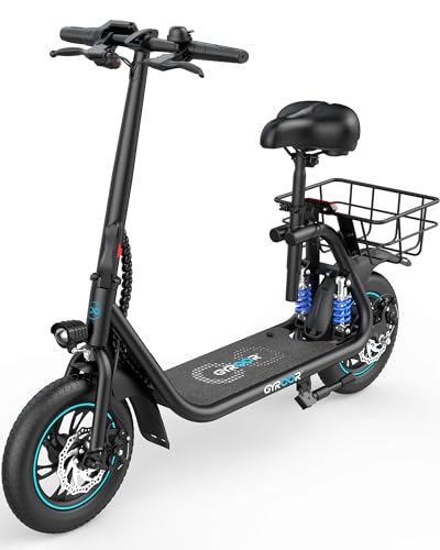 Gyroor Electric Scooter with Seat, 450W Powerful Motor up to 25 Miles Range, Foldable Scooter for Adult Max Speed 18.6Mph, Commuter Electric Scooter with Basket