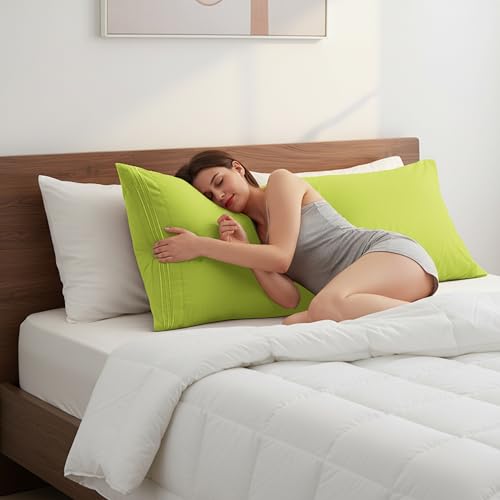 Image of Elegant Comfort Luxury Ultra-Soft 1-Piece Body Pillowcase - 1500 Premium Hotel Quality Microfiber Double Brushed - Wrinkle Resistant, Body Pillowcase Size, Lime
