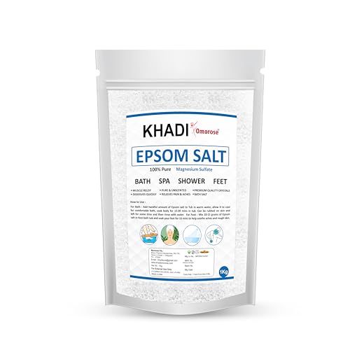 Image of Khadi Omorose Epsom Bath Salt Crystal and Bath |1 Kg | For refreshing bath soak | Foot Spa | Relieves aches & pain