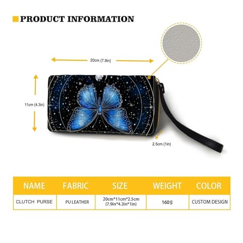 COEQINE Blue Butterfly Butterfly Purses For Women Leather Clutch Slim Wallets for Woman, Thin Ladies Credit Card Holder with Chain, Cute Leather Bifold Clutch Handbag for Travel2