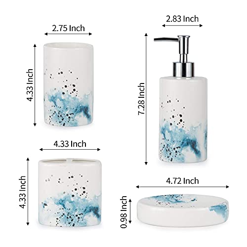 Ceramic 4-Piece Bathroom Accessories Set Complete Hand Paint Bath Countertop Accessory Soap Dispenser Set - Image 6