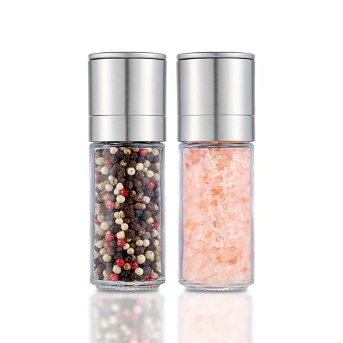 Salt and Pepper Grinder set of2. Mill Set Stainless Steel Pepper Shaker Adjustable Ceramic Coarseness Salt Grinder Black Pepper Spice Grinder Mill(salt and pepper not included)