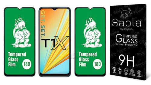 Image of Saola 18D Tempered Glass With Inbuilt AirBag Borders For Vivo T1x (Pack Of 2) with Free Installation Kit. Full screen Coverage - 6.58 inch