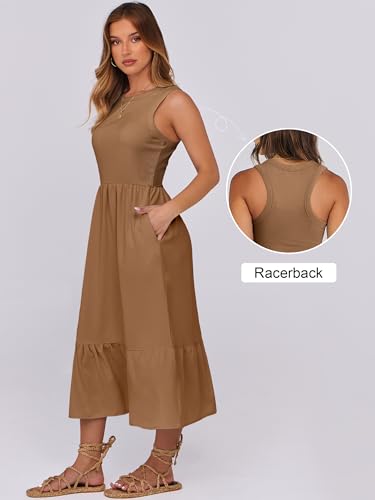 Image of ANRABESS Women Midi Dresses 2026 Summer Casual Sleeveless Sundress High Neck Tank Top Racerback Flowy Beach Dress ＆ Pockets