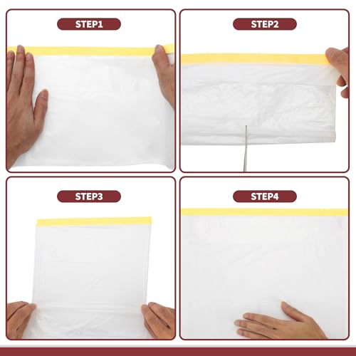 Image of 1 Pcs for Wall Covering Frames Cars Auto Body Paint Supplies Pre-Taped Masking Film Plastic Cover 1000x240cm / 32.81ftx94.49 inch Light Yellow White