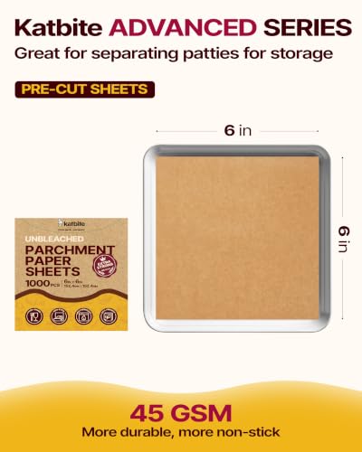 Image of Katbite Parchment Paper Baking Sheets, 1000 Pcs 6x6 Inch for Burger Patty