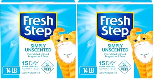 Fresh Step Clumping Cat Litter, Unscented, Long Lasting Odor Control Kitty Litter with Activated Charcoal, 14 lb (Pack of 2)